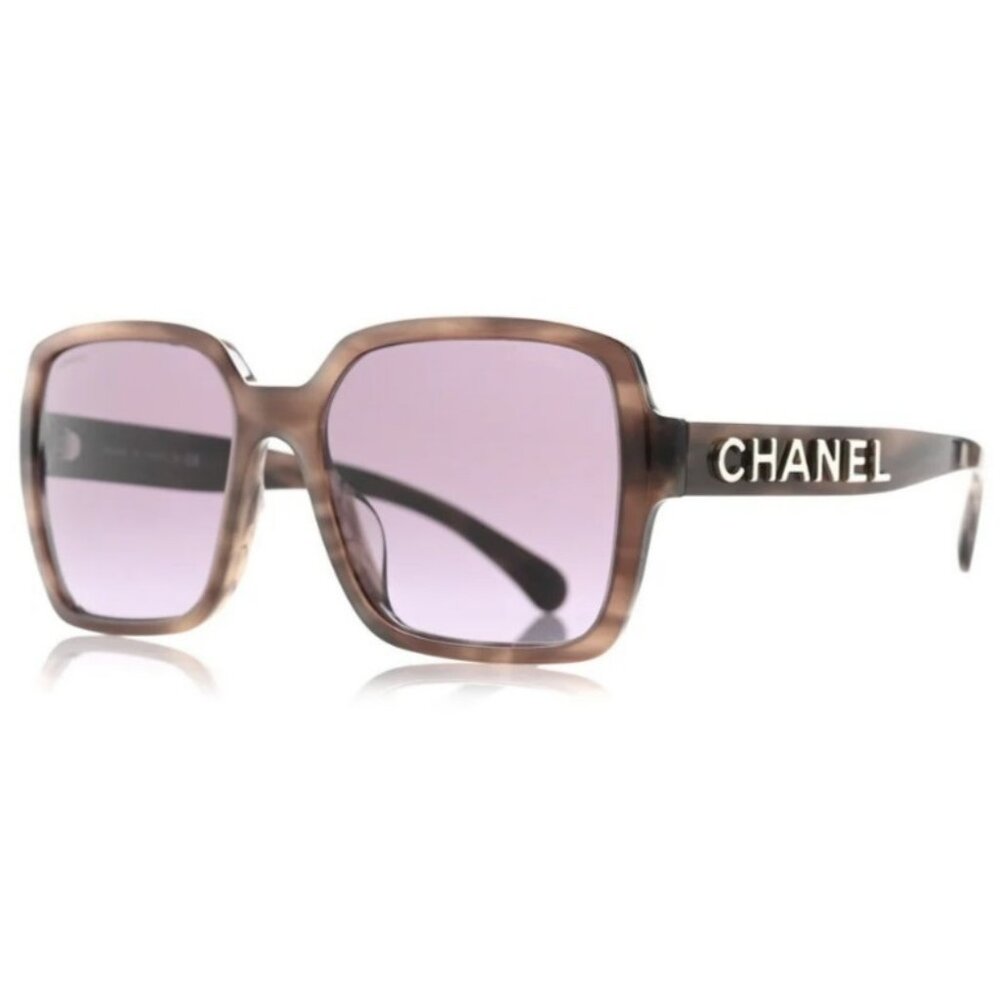 CHANEL 5408 Light Brown Havana and Purple Lens Square Sunglasses